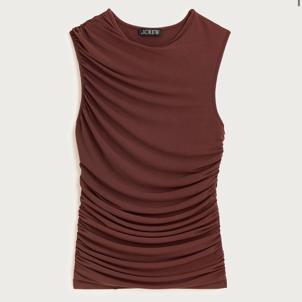 J Crew Ruched Shell Top Matte Jersey Women's Medium Brown Sleeveless